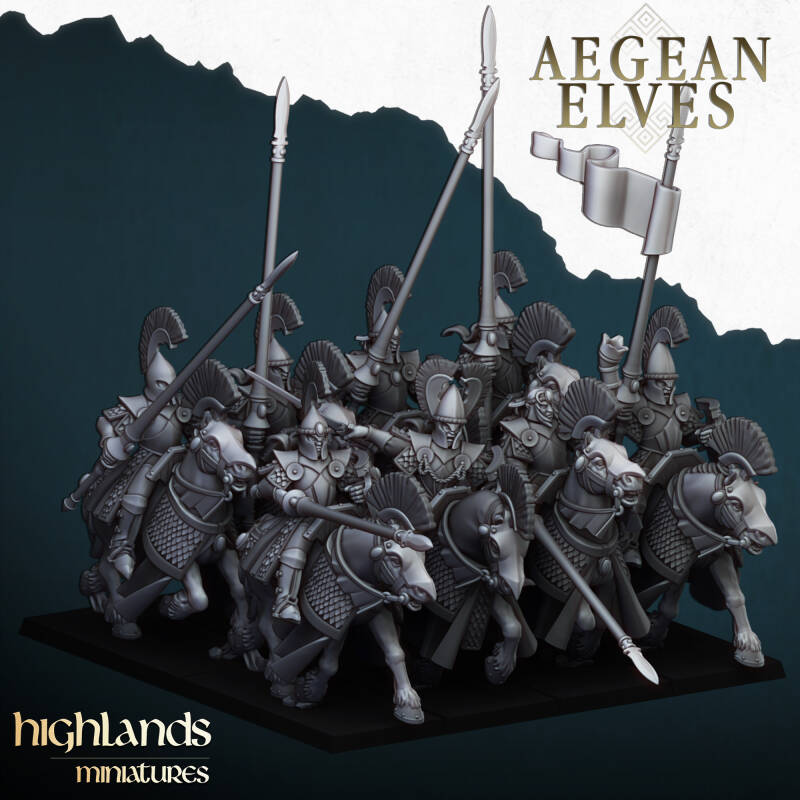 Aegean Elves - 10x Mounted Lances, with Command - By Highlands Miniatures