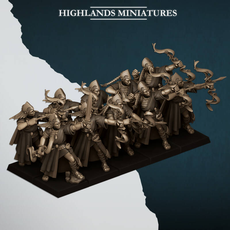 Aegean Elves - 10x Aegean Maids with Champion - By Highlands Miniatures