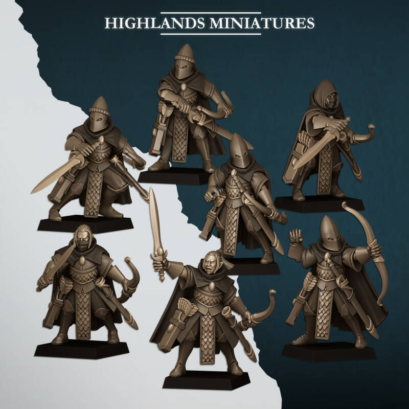 Aegean Elves - 10x Aegean Shadows with Champion - By Highlands Miniatures