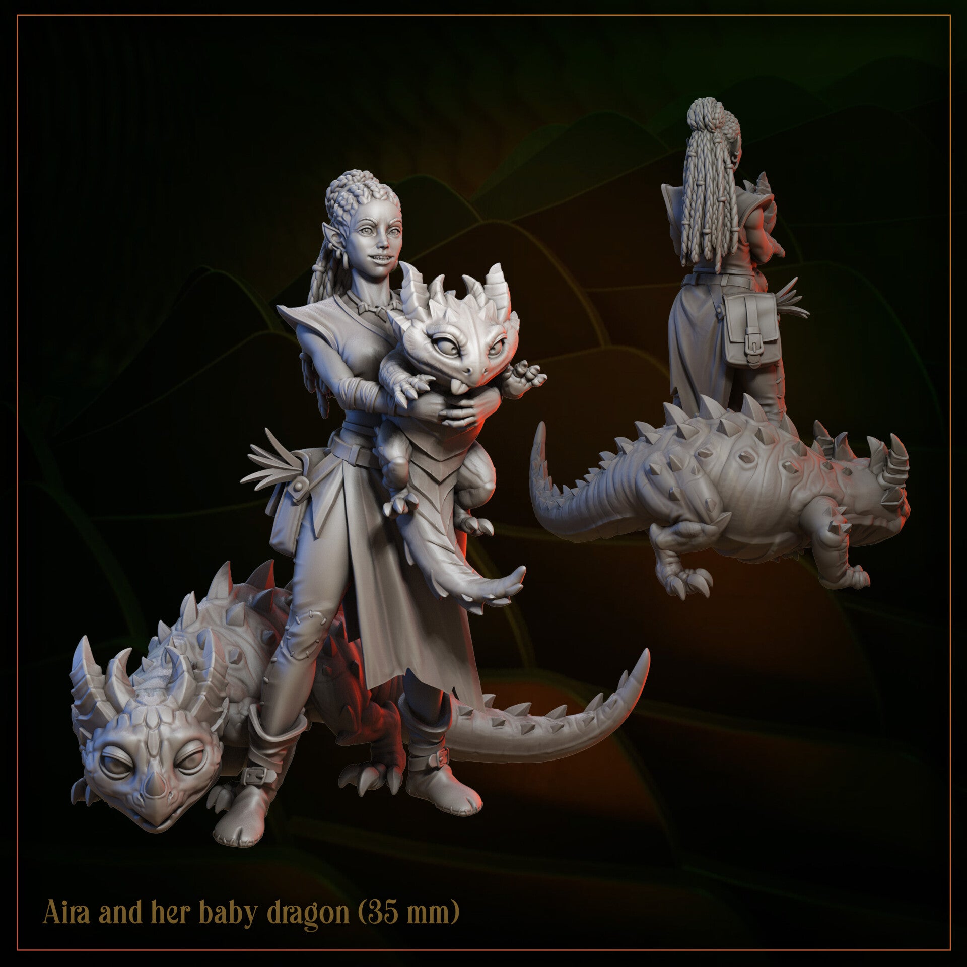 Wing Forge - Aira and her Baby Dragon - 32mm - by Great Grimoire