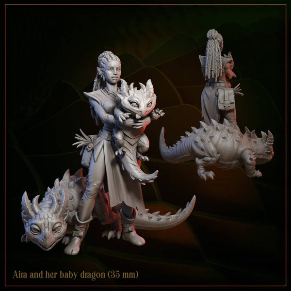 Wing Forge - Aira and her Baby Dragon - 32mm - by Great Grimoire