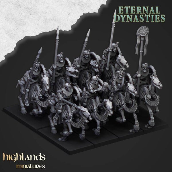 Eternal Dynasties - Ancient Skeletal Cavalry Spears 5x with Command - By Highlands Miniatures