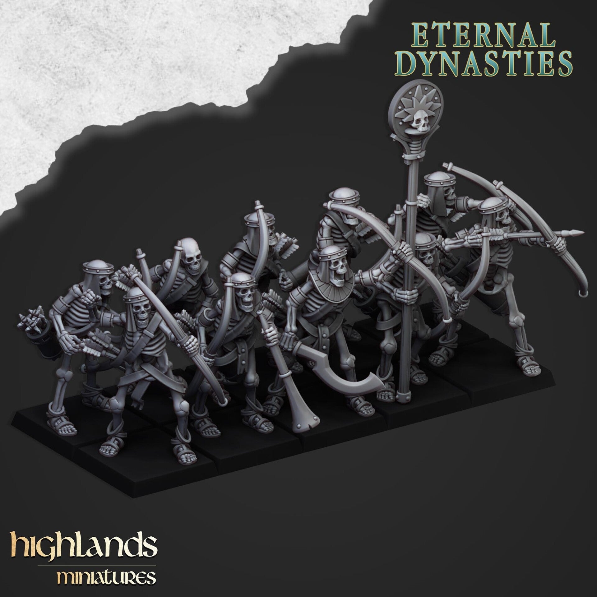 Eternal Dynasties - Ancient Skeletons with Bows 5x with Command - By Highlands Miniatures