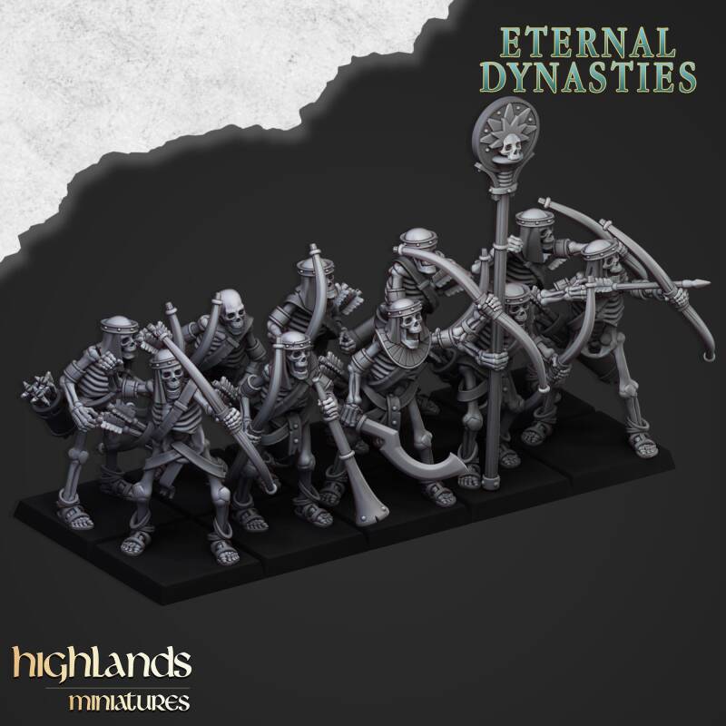 Eternal Dynasties - Ancient Skeletons with Bows 20x Full Unit - By Highlands Miniatures