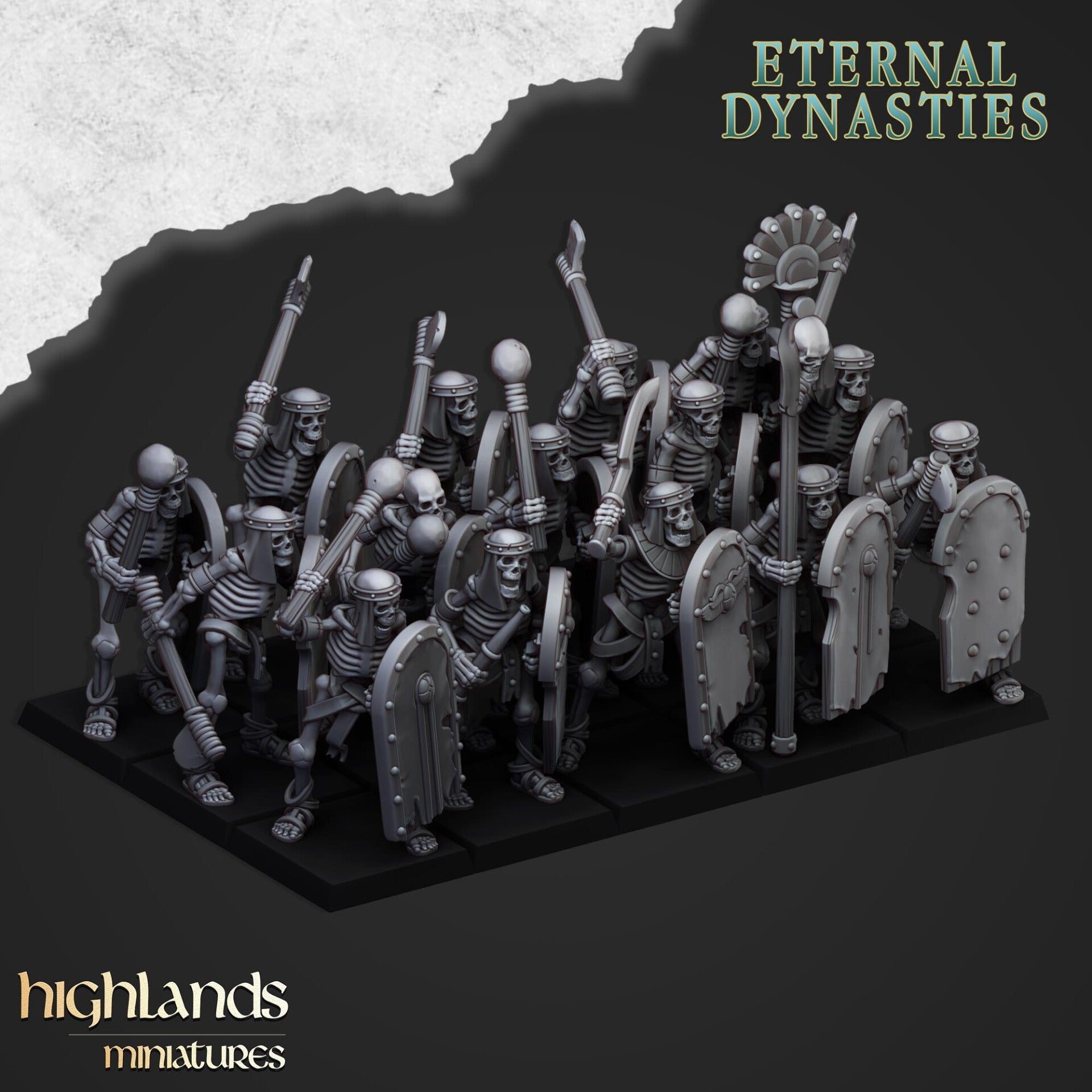 Eternal Dynasties - Ancient Skeletons Hand Weapons 5x with Command - By Highlands Miniatures