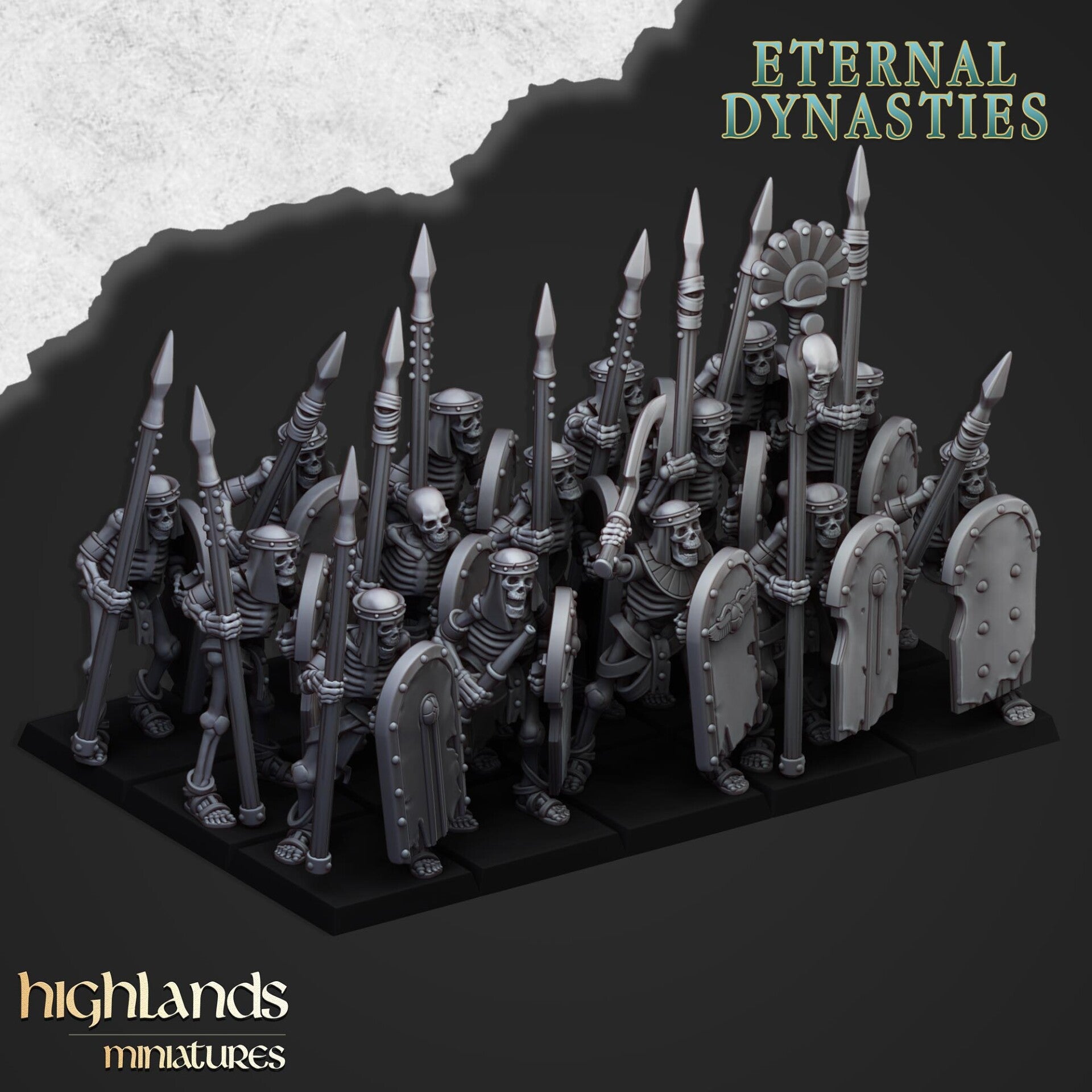 Eternal Dynasties - Ancient Skeletons with Spears 5x with Command - By Highlands Miniatures