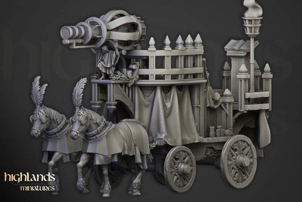 Sunland - Arcane Cannon on Chariot- By Highlands Miniatures