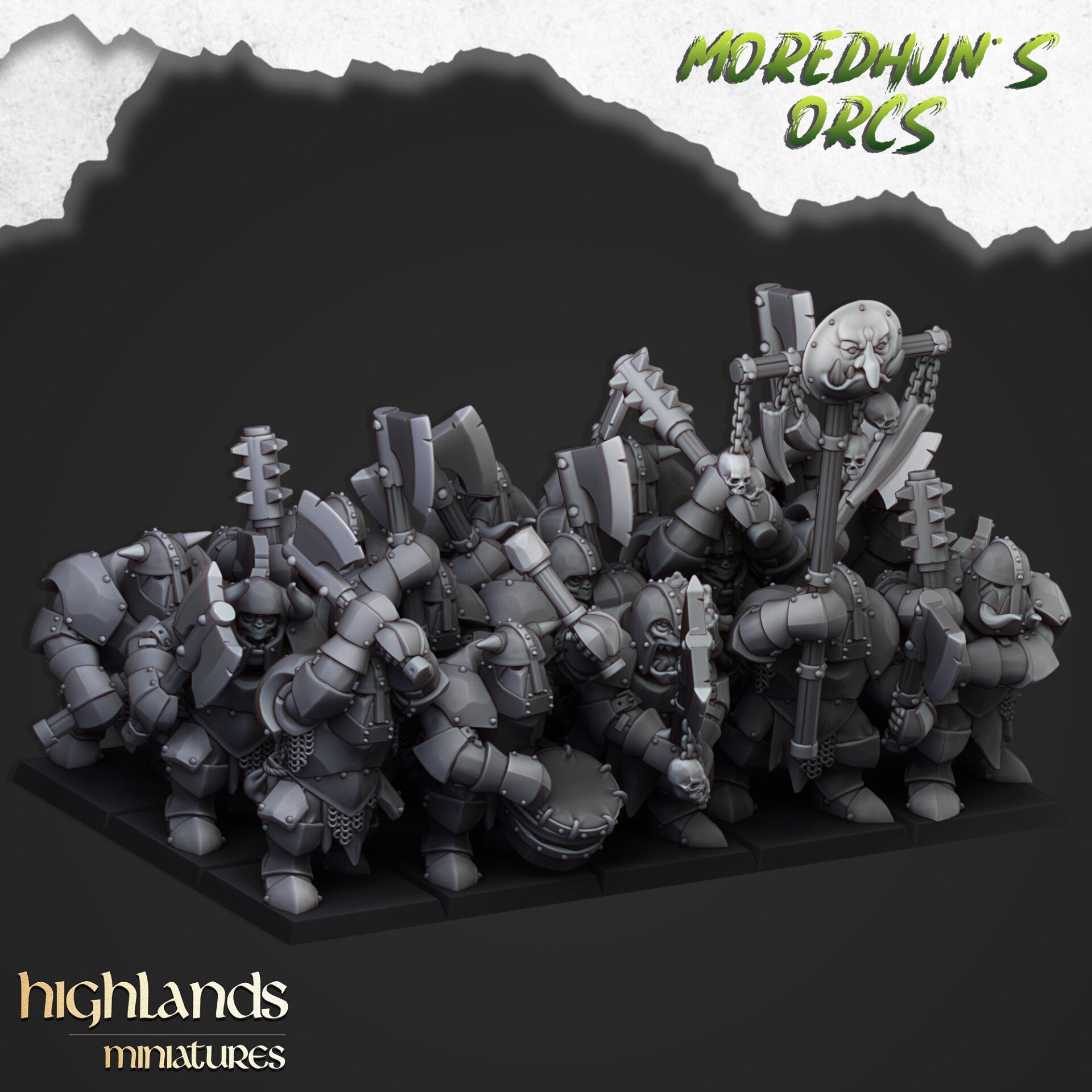 Moredhun's Orcs - Armoured Orc Two Handweapons 4x- By Highlands Miniatures