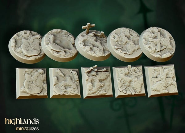 Transilvanya - Scenic Zombie Bases set 5x - By Highlands Miniatures