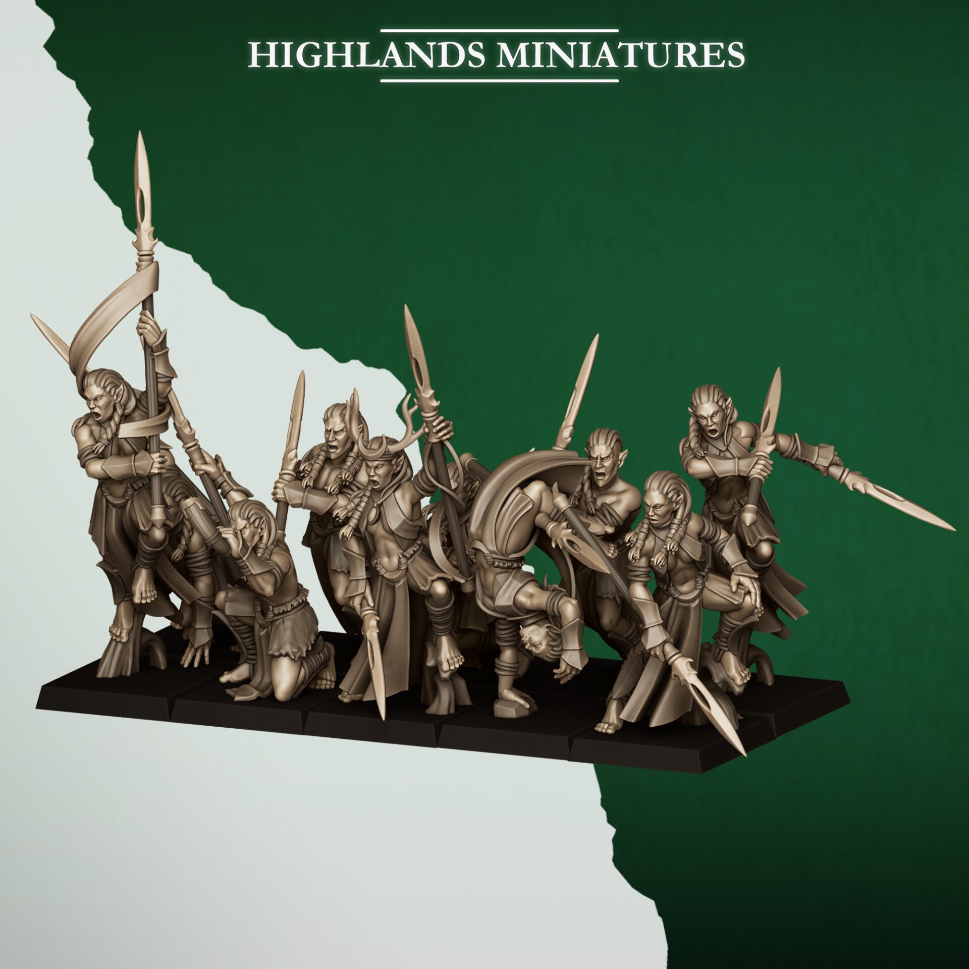 Feral Elves - 10x Bladesingers with Command Group - By Highlands Miniatures