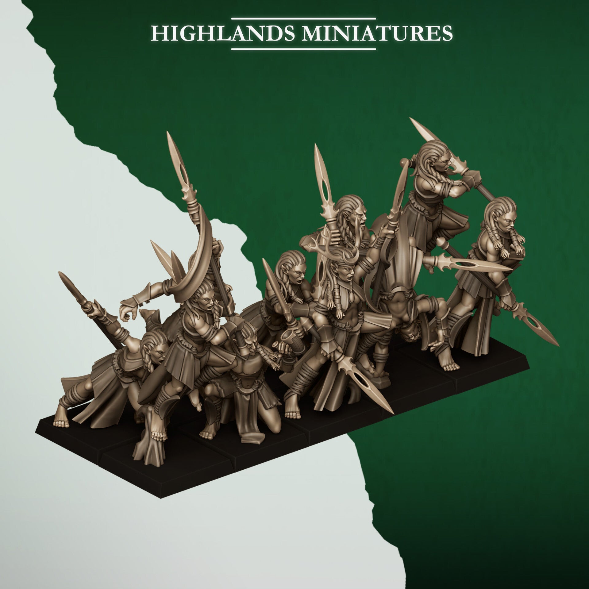 Feral Elves - 20x Bladesingers with Command Group - By Highlands Miniatures