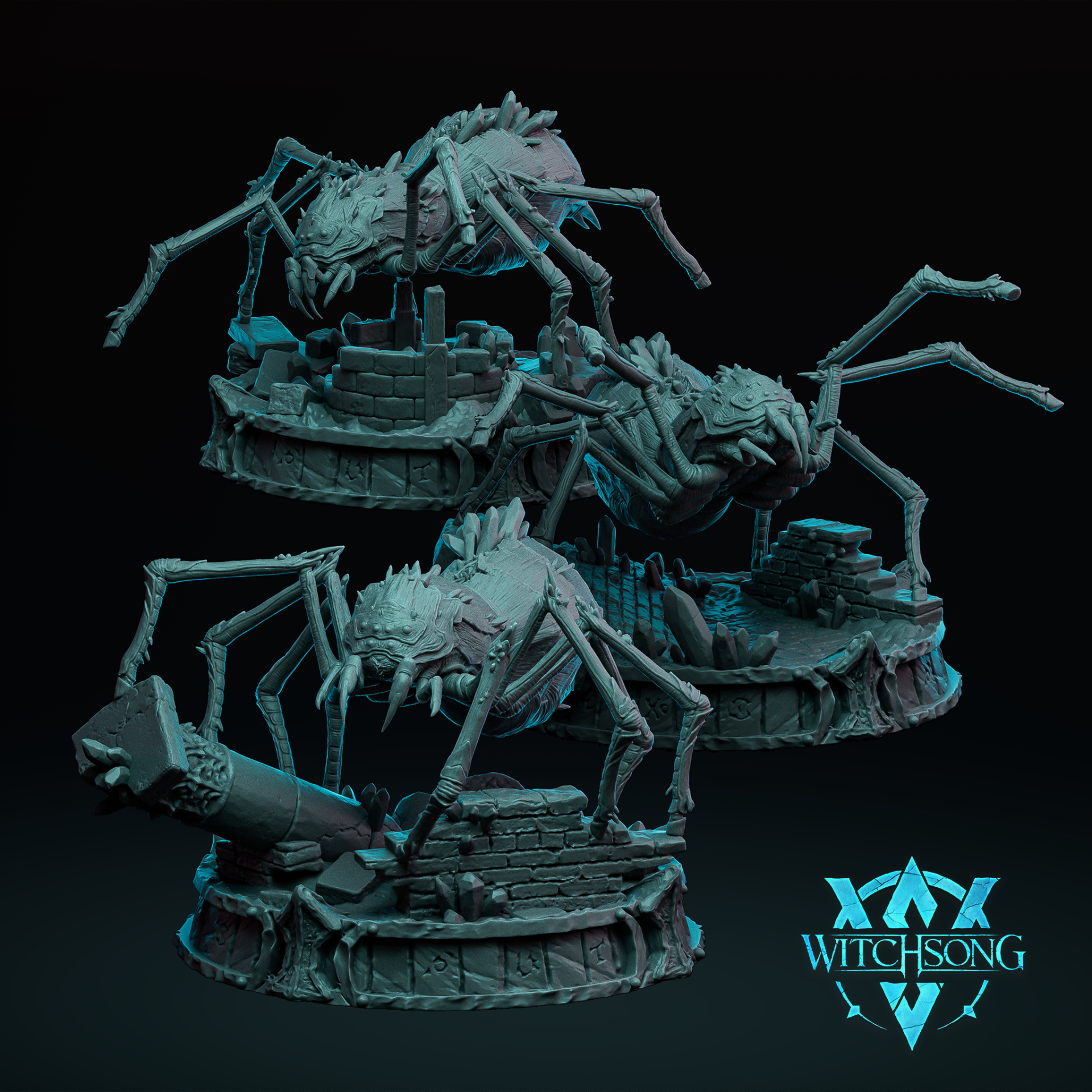 Lesser Crystalheart Spiders - set of 3 -  by Witchsong Miniatures