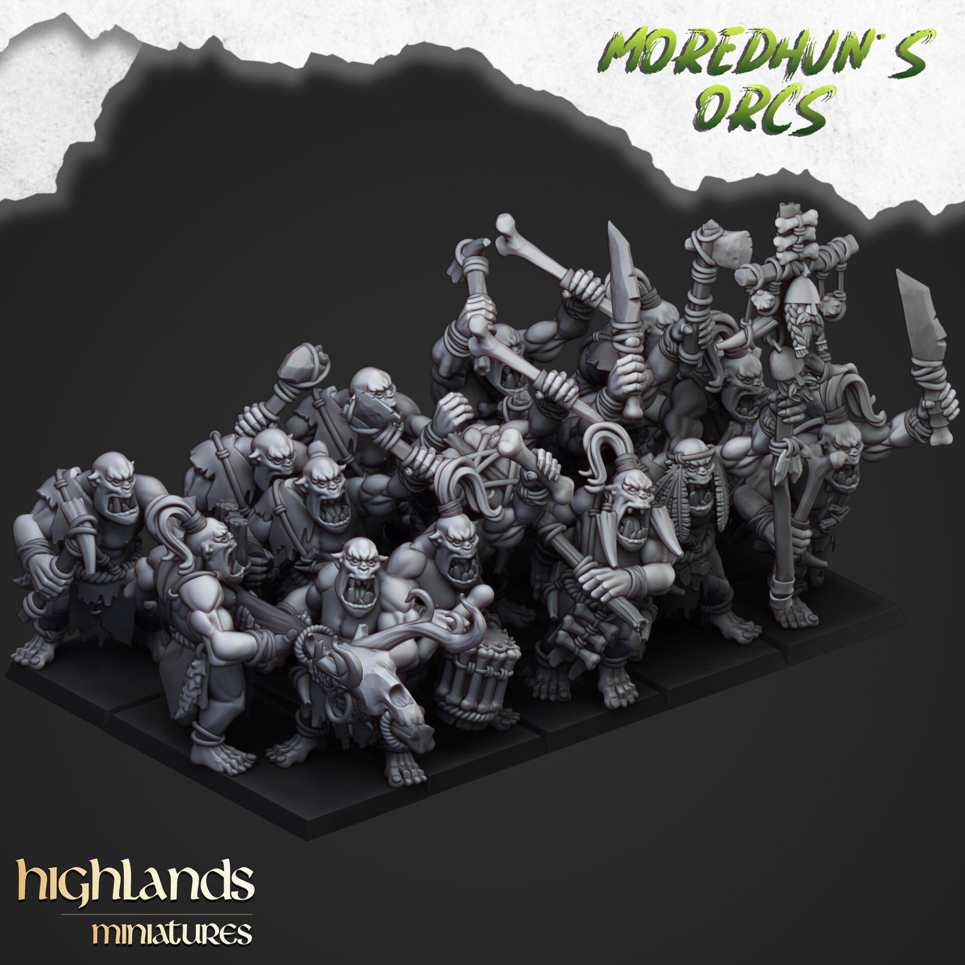 Moredhun's Orcs - Cave Orcs with handweapon and shields 10x- By Highlands Miniatures