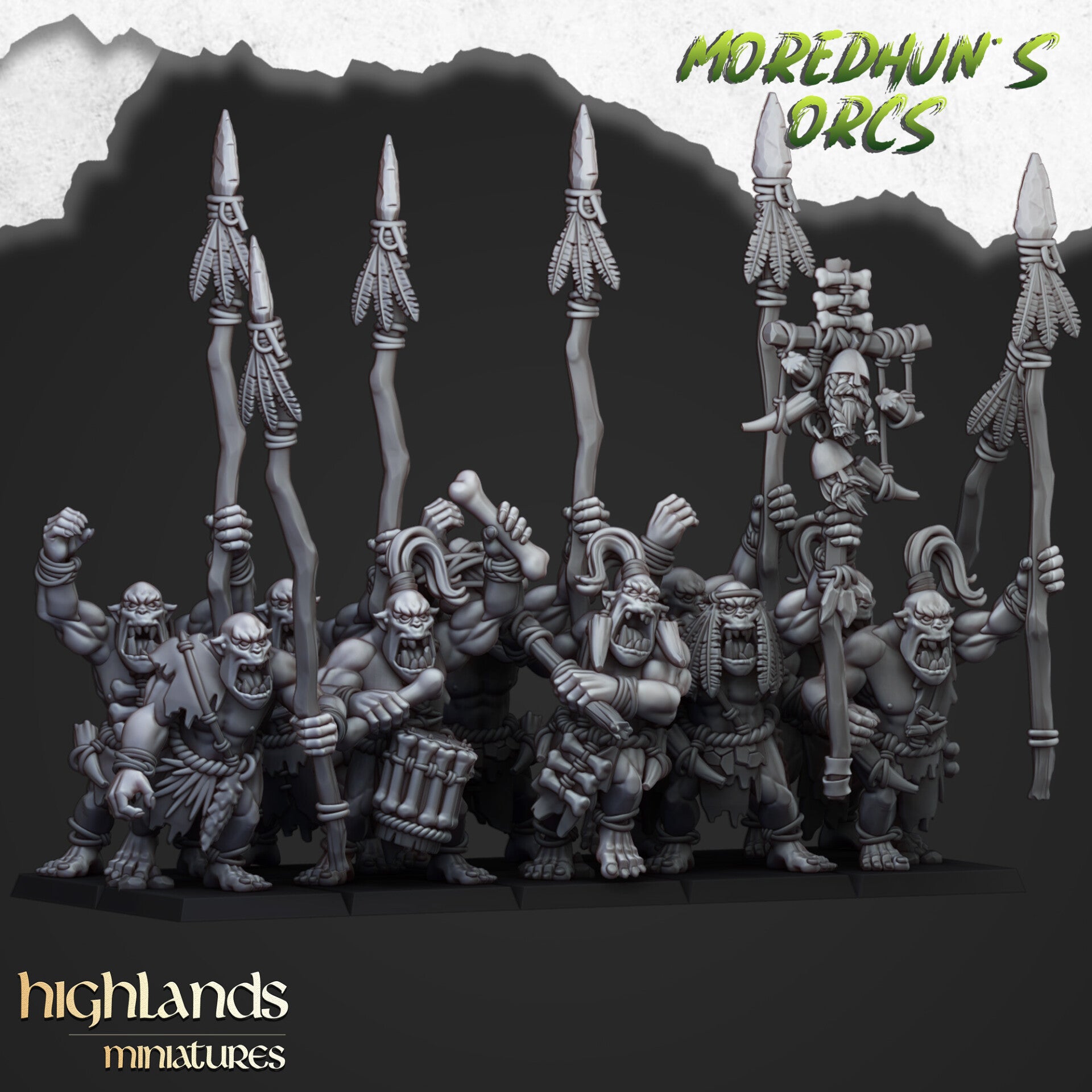 Moredhun's Orcs - Cave Orcs with spears and shields 10x- By Highlands Miniatures