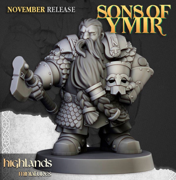 Dwarf Huscarls - 3x Command - By Highlands Miniatures