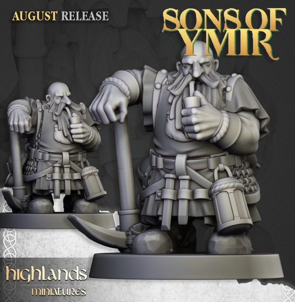 Dwarf Miners - 3x Command - By Highlands Miniatures