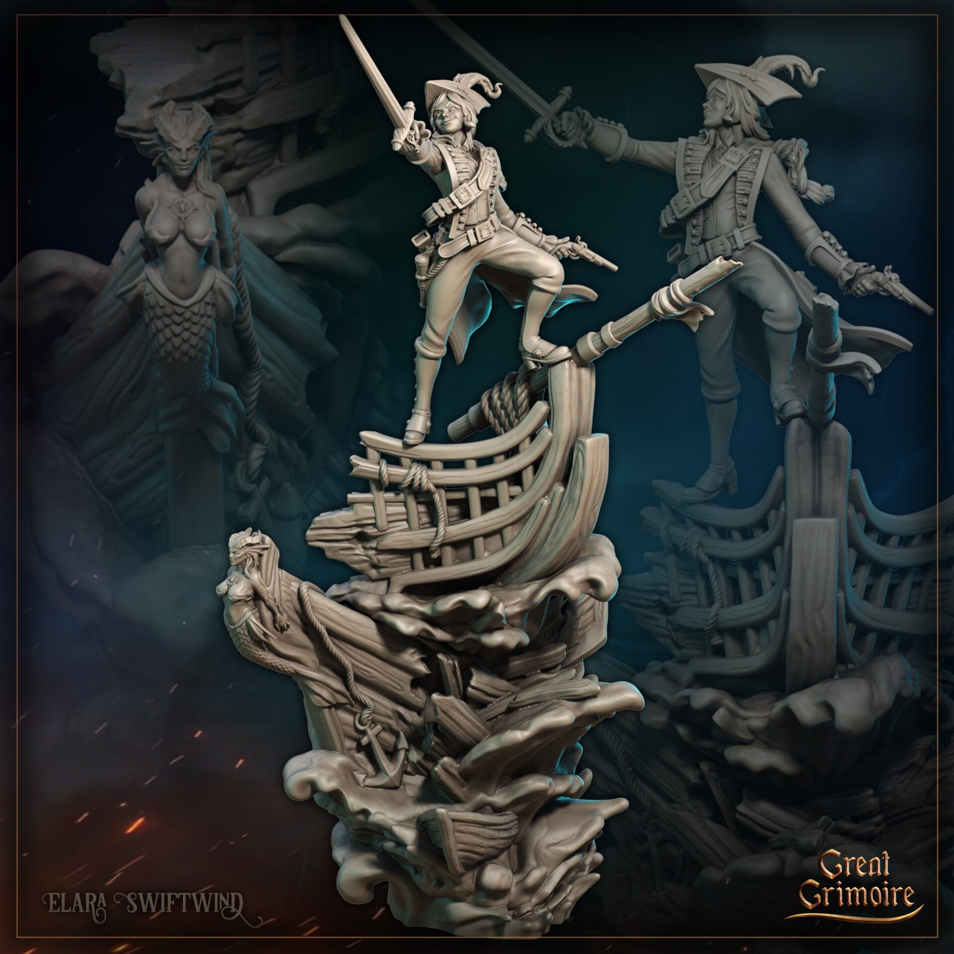 Flotsam Tides - Elara Swiftwind - 75mm Diorama - by Great Grimoire