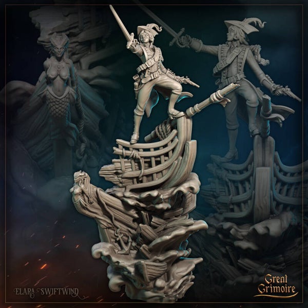 Flotsam Tides - Elara Swiftwind - 75mm Diorama - by Great Grimoire