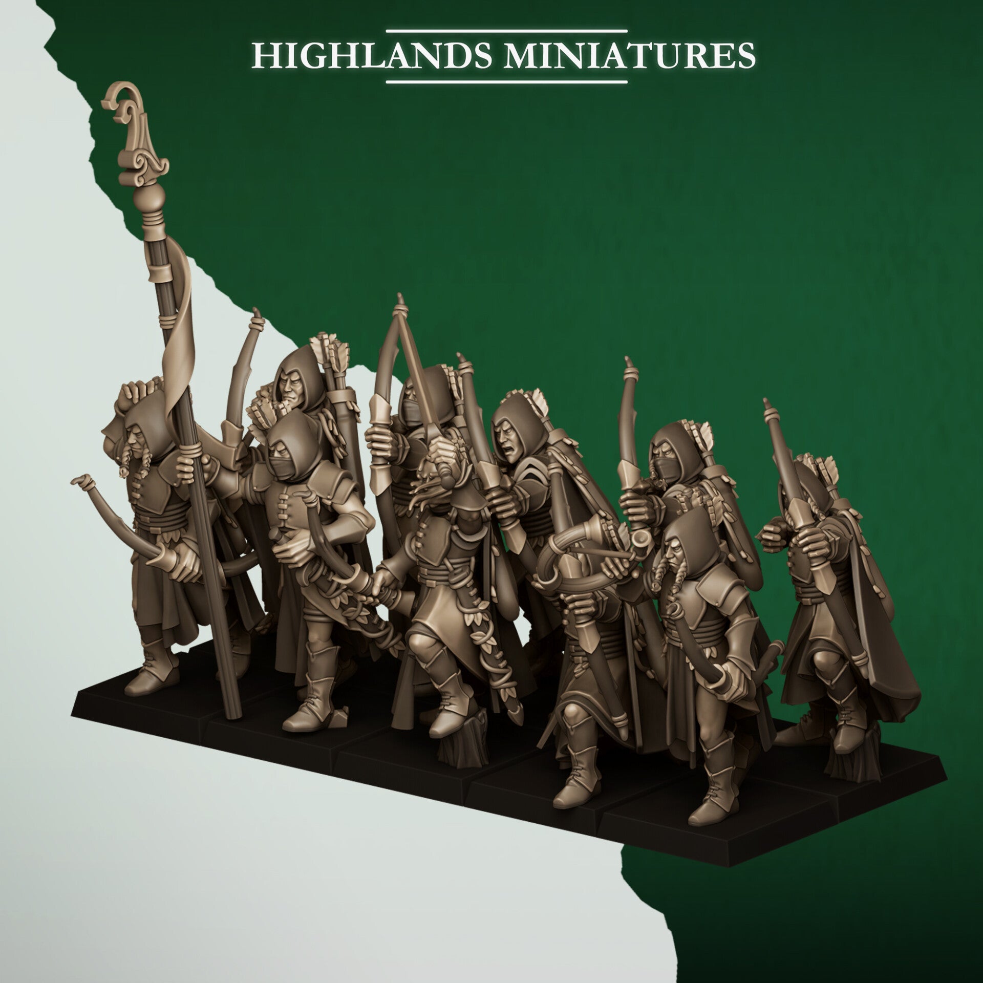 Feral Elves - 10x Feral Archers with command group- By Highlands Miniatures