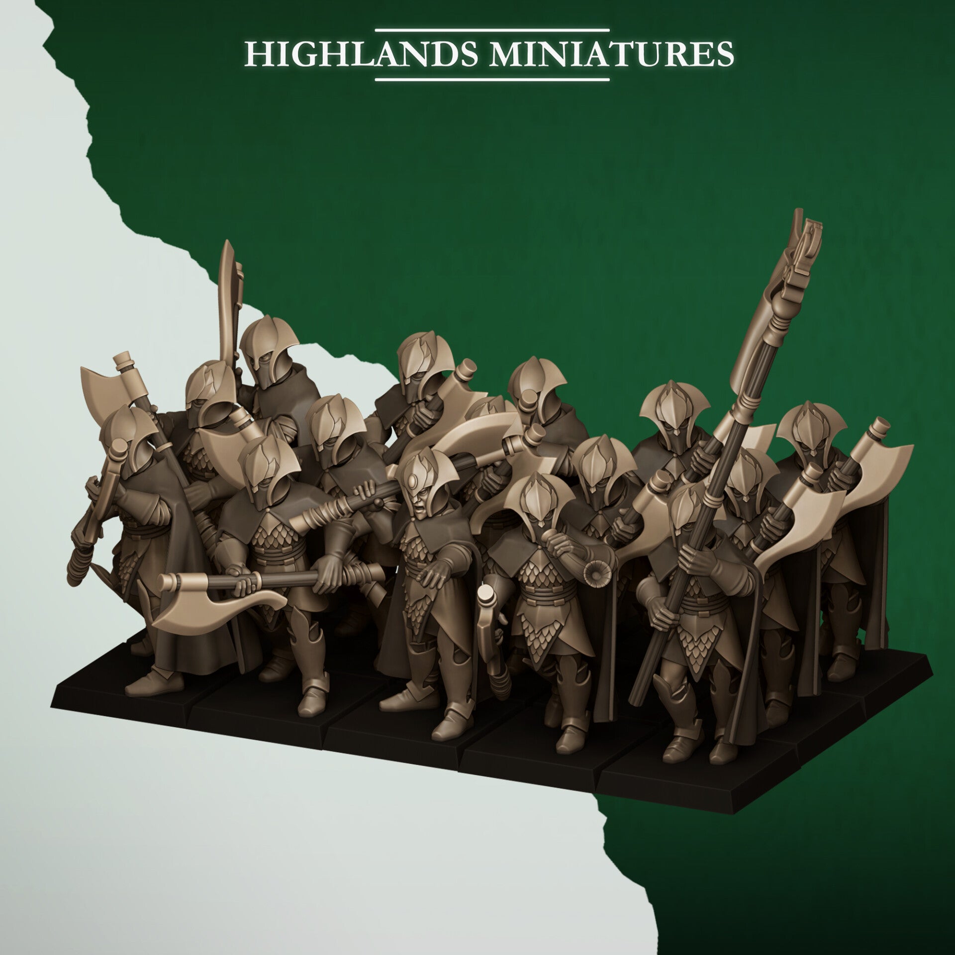 Feral Elves - 10x Feral Axemen with command group - By Highlands Miniatures
