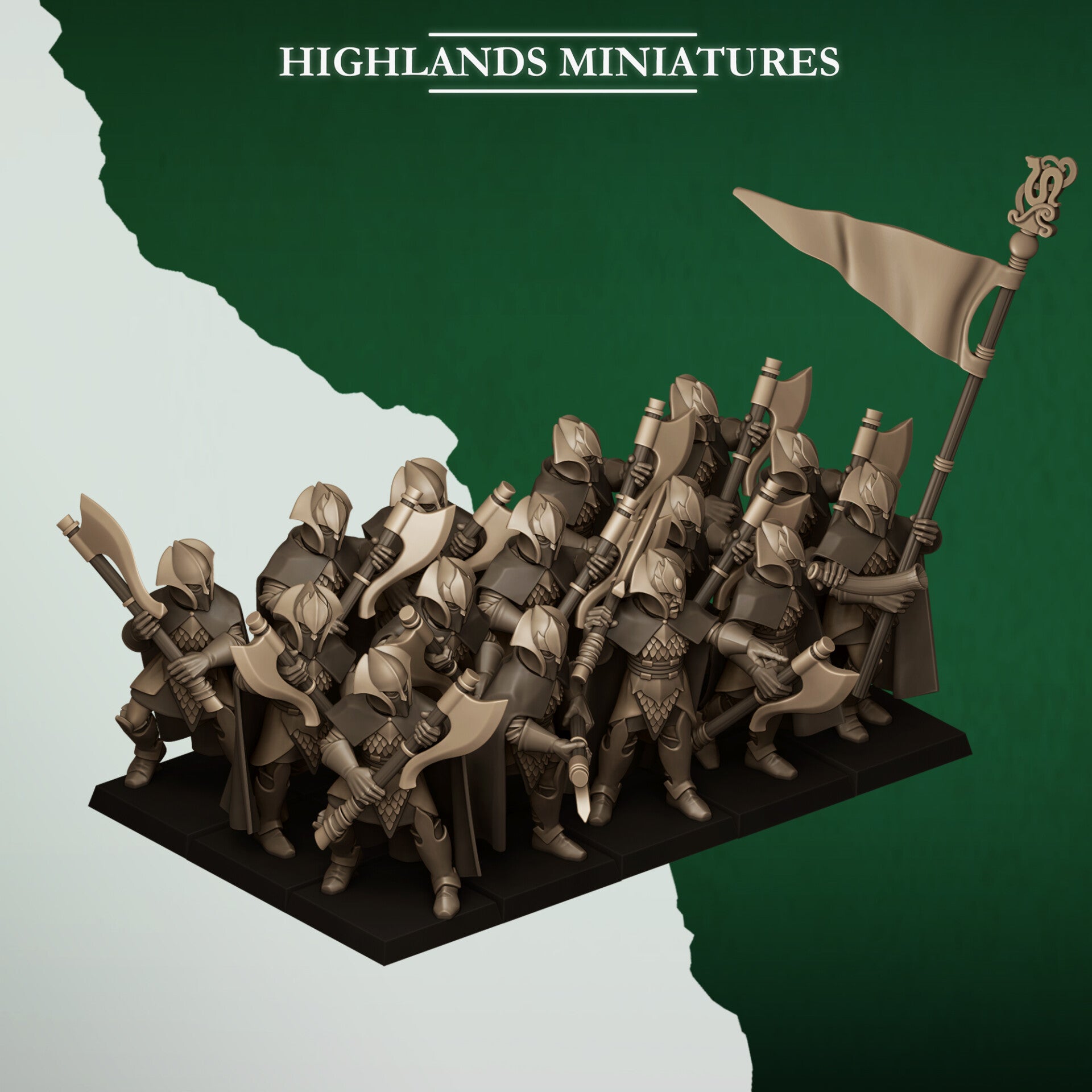 Feral Elves - 20x Feral Axemen with command group - By Highlands Miniatures