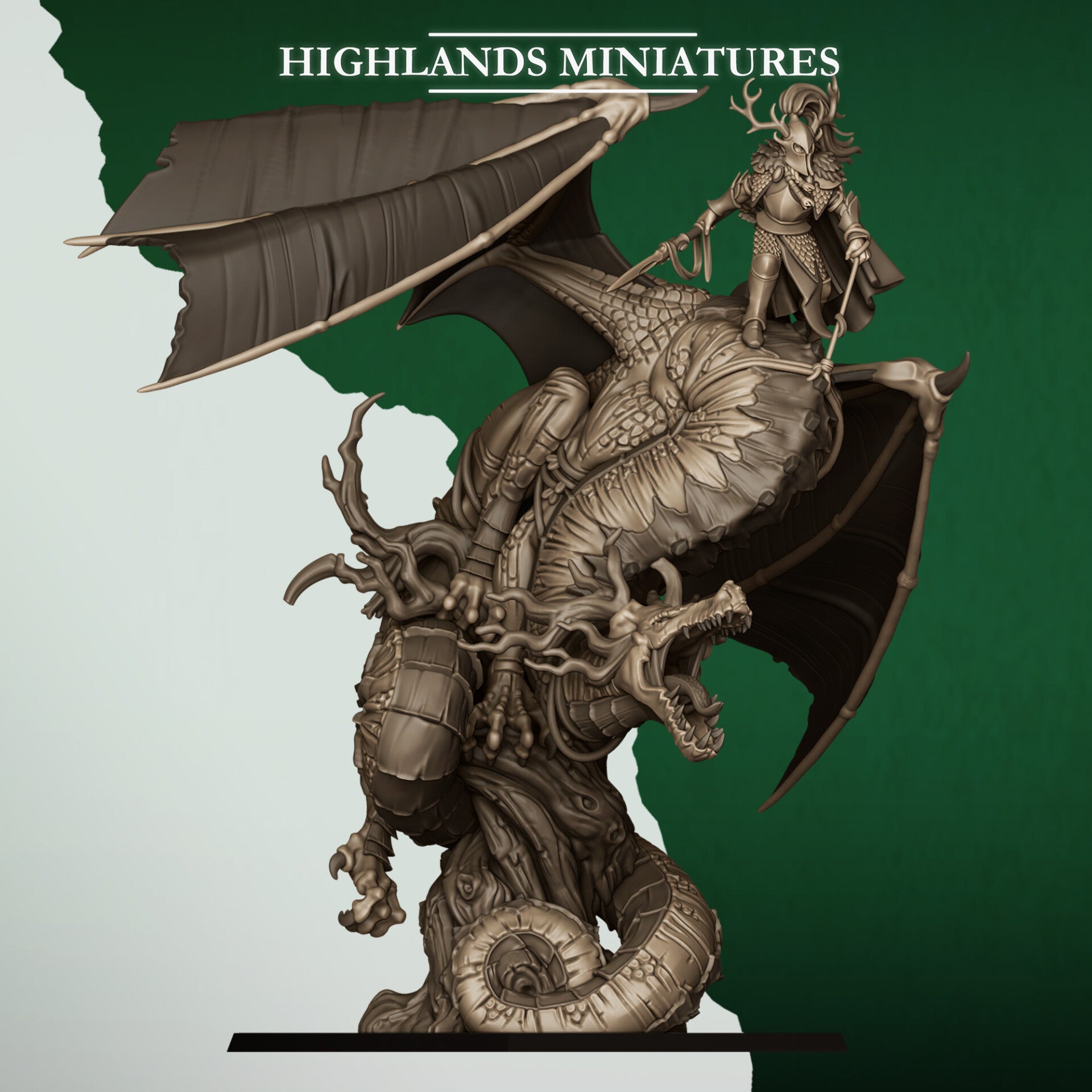 Feral Elves - Feral Elf Prince on Feral Dragon- By Highlands Miniatures