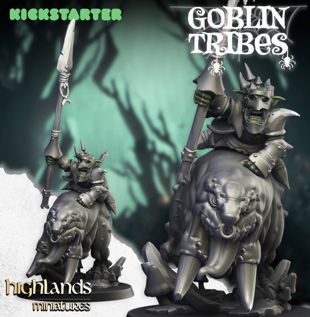 Goblin Tribes- Feral Goblin Leader on Forest Monster - By Highlands Miniatures