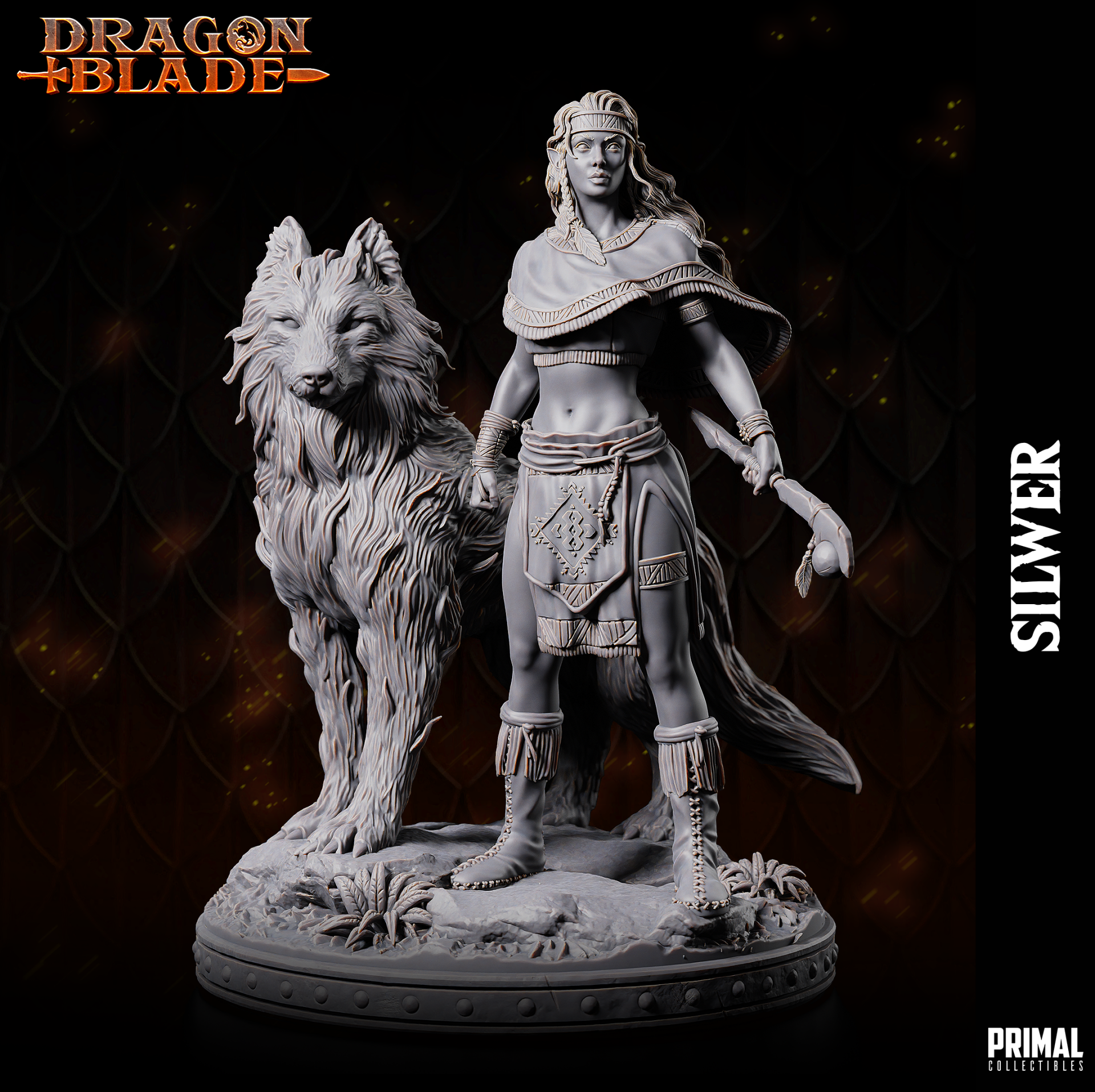 Dragon Blade - Silwer, Elf Female with Wolf - by Primal Collectibles