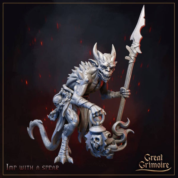 Burning Chaos - Imp with Spear - 32mm - by Great Grimoire