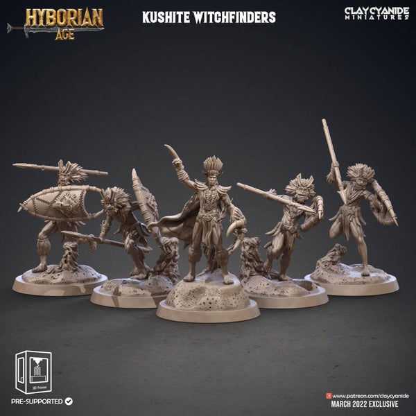 Hyborean Age - 4x Kushite Witchfinders & leader +110% - by Clay Cyanide