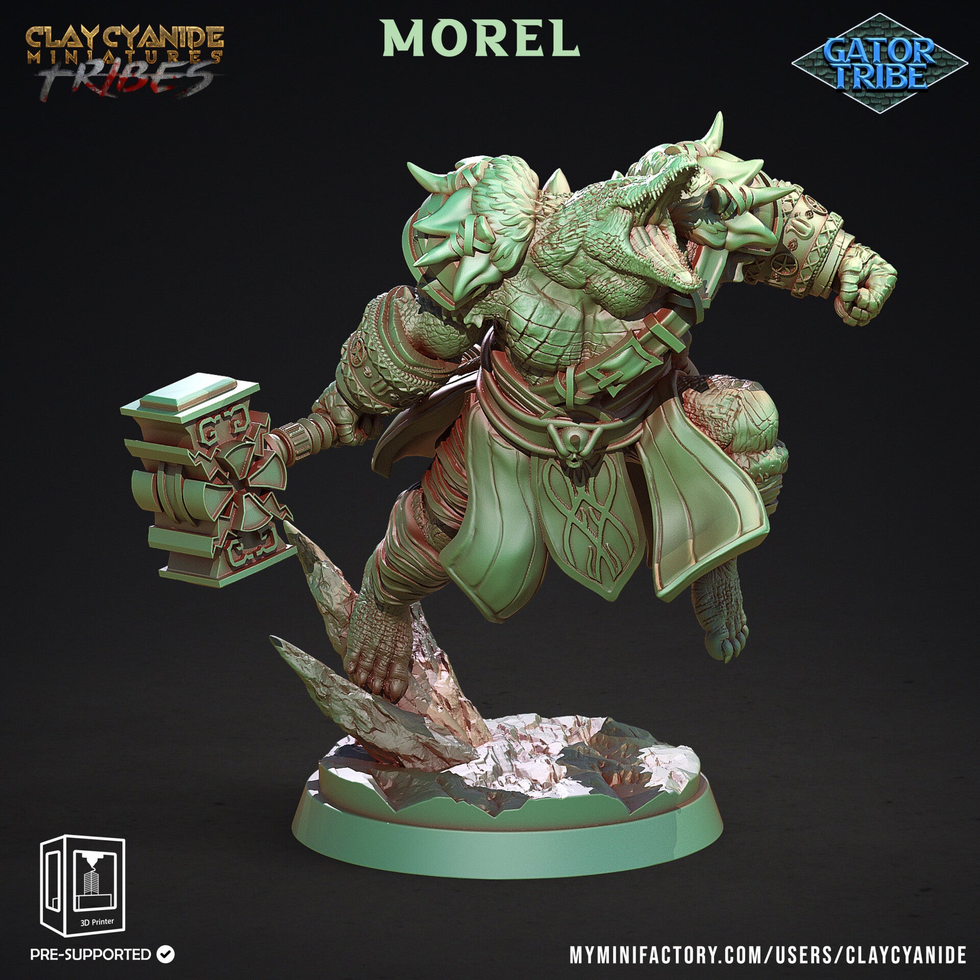 Gator Tribe - Morel - 32mm model - by Clay Cyanide