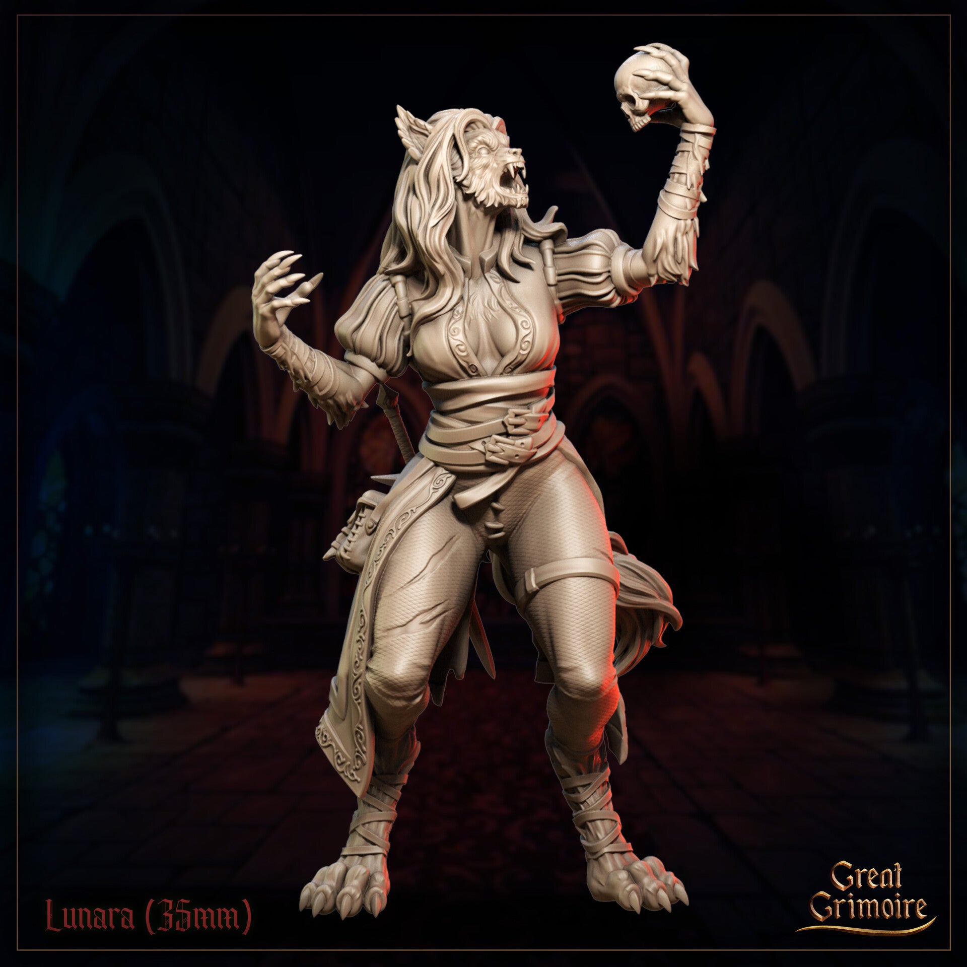 Shadows on the Blood Moon - Lunara Werewolf - 32mm - by Great Grimoire