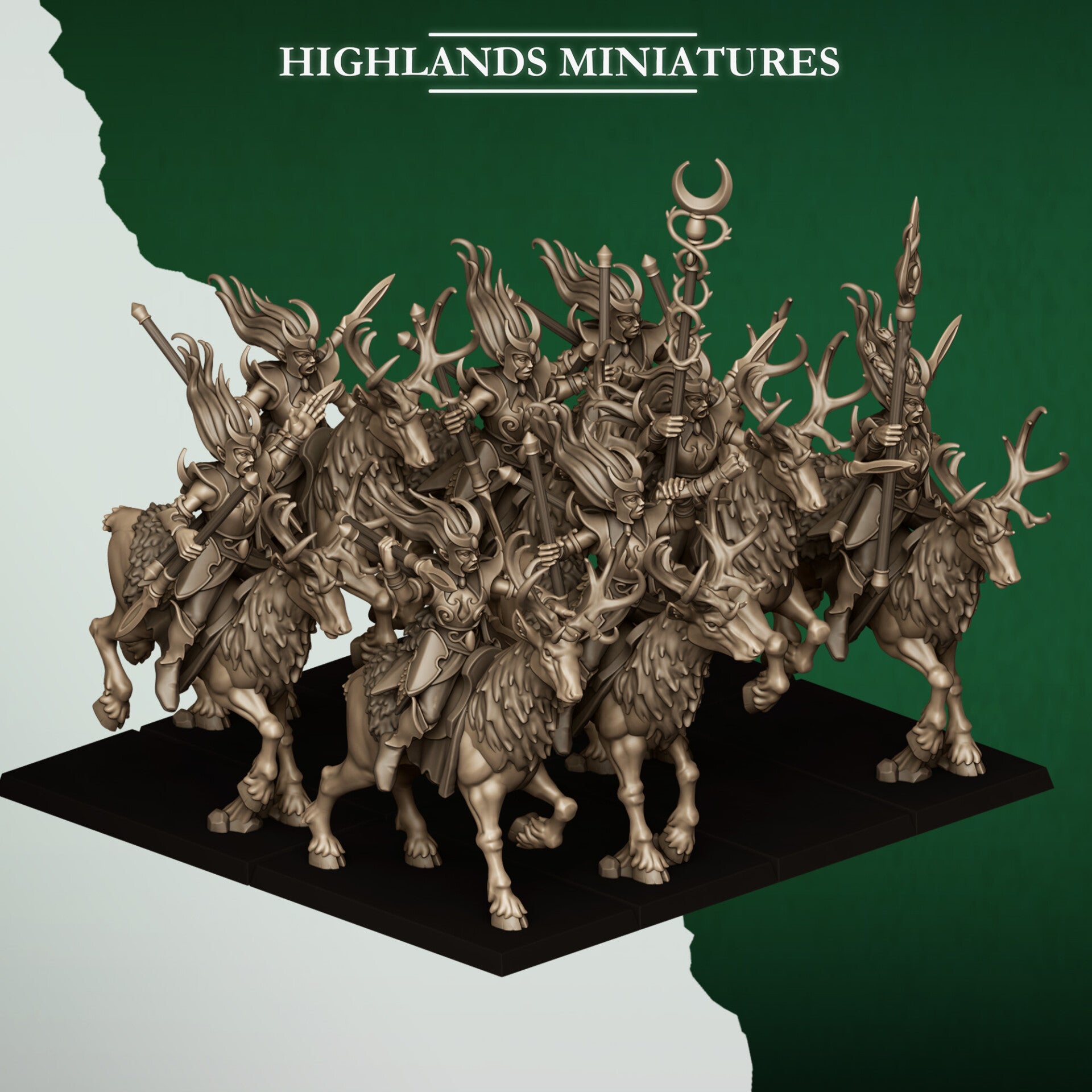 Feral Elves - 10x Moonlight Sisters with Command group - By Highlands Miniatures