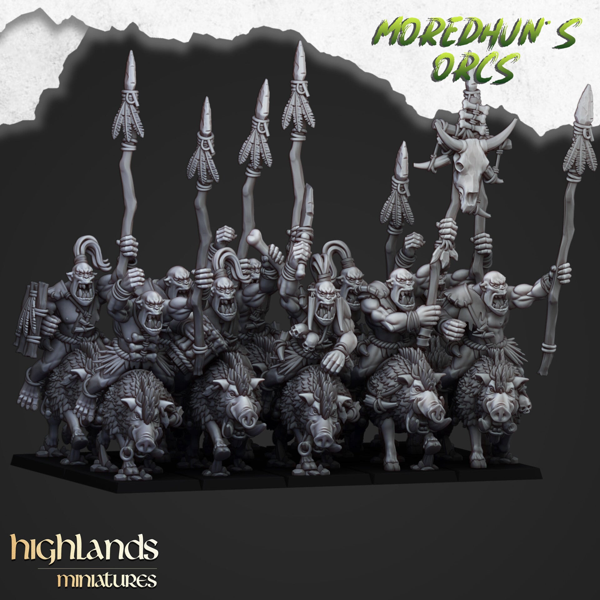 Moredhun's Orcs - Mounted Cave Orcs with handweapon and shield 5x - By Highlands Miniatures