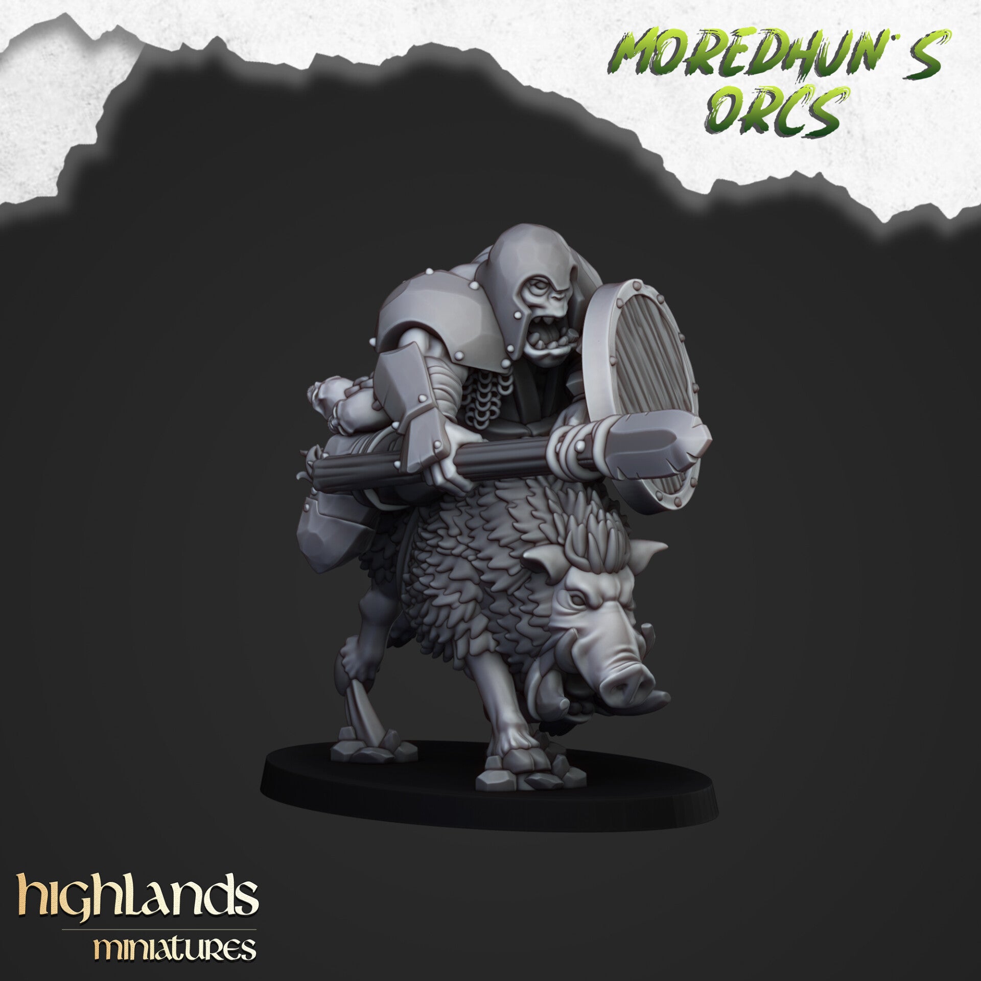 Moredhun's Orcs - Mounted Orcs with spear and shield 5x - By Highlands Miniatures