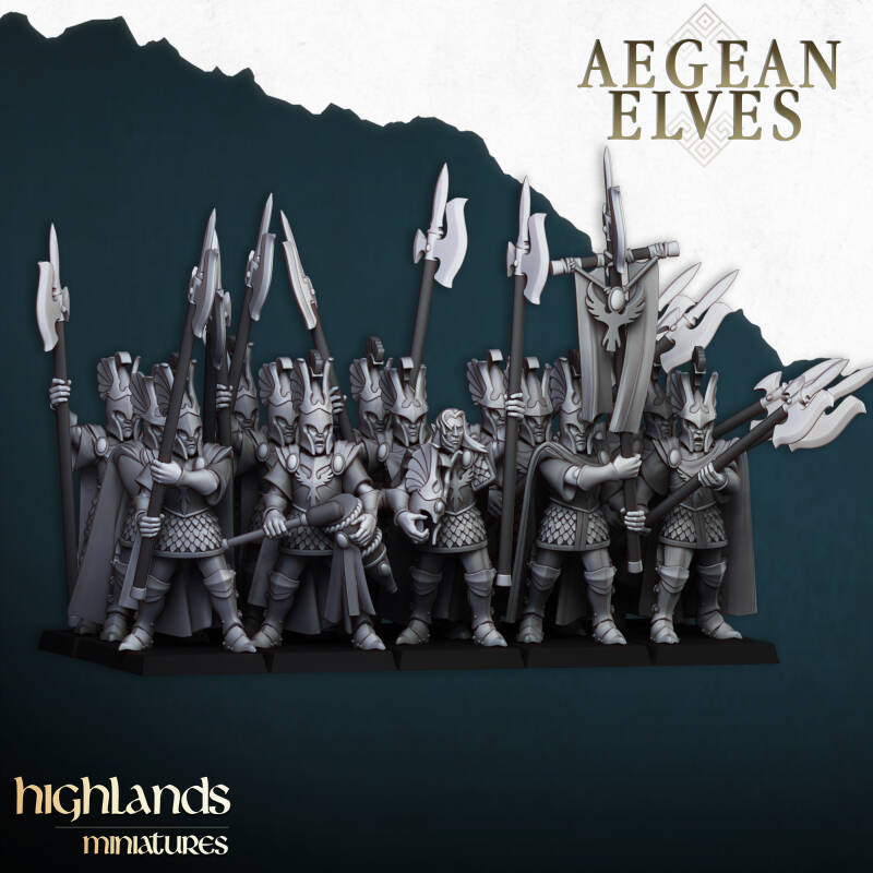Aegean Elves - 20x Mycenean Guard with Command - By Highlands Miniatures