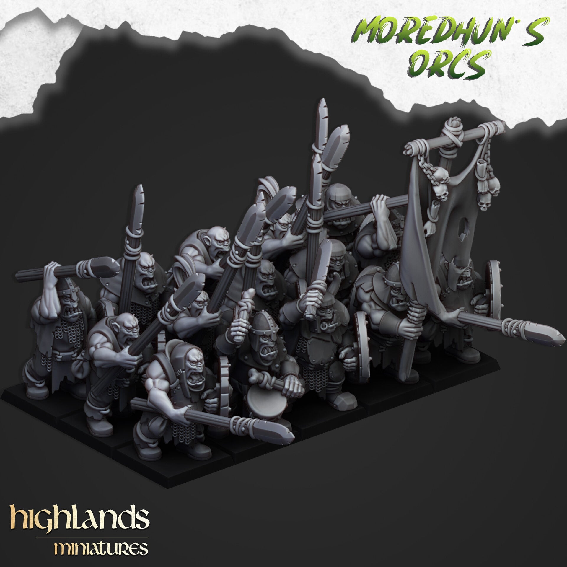 Moredhun's Orcs - Orc Warriors with Spear and Shield 5x - By Highlands Miniatures