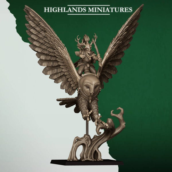 Feral Elves - Great Owl Rider 1 - By Highlands Miniatures
