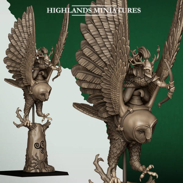 Feral Elves - Great Owl Rider 2 - By Highlands Miniatures