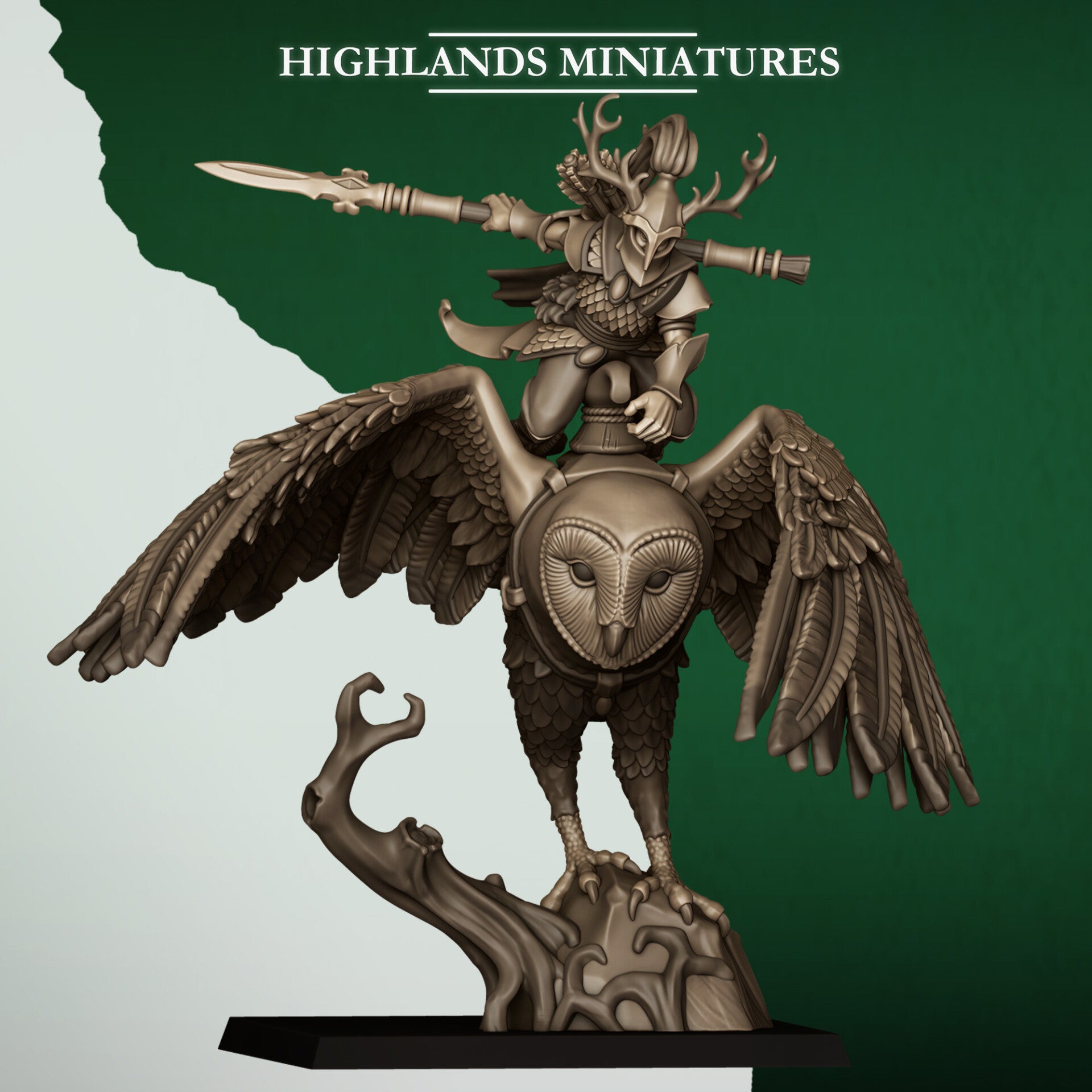 Feral Elves - Great Owl Rider 3 - By Highlands Miniatures