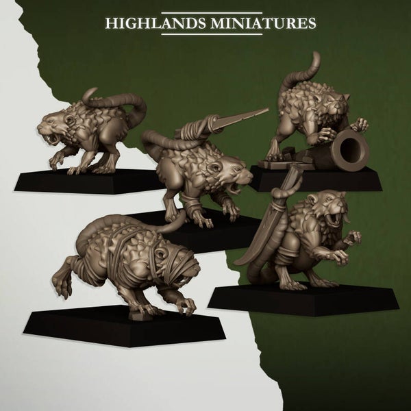 Sewer Vermin -  Giant Rats 5x - By Highlands Miniatures