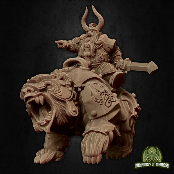 Hold My Dwarf - Dwarf King on Warbear - 32mm - by Miniatures of Madness