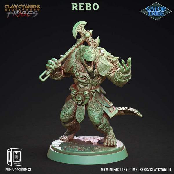 Gator Tribe - Rebo - 32mm model - by Clay Cyanide