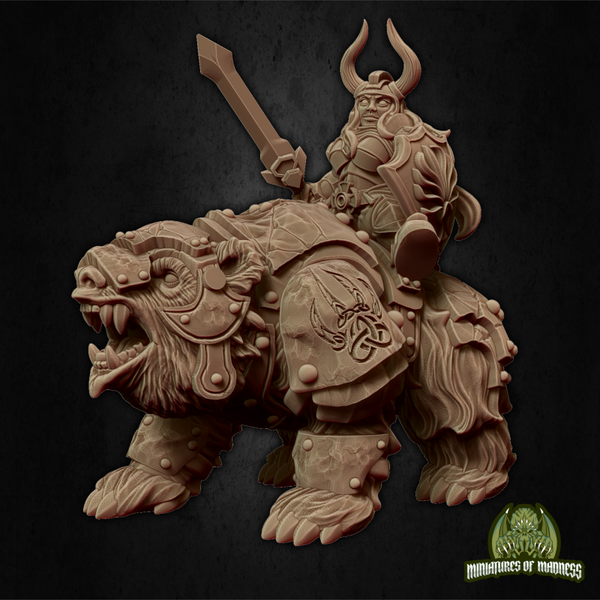 Hold My Dwarf - Dwarf Queen on Warbear - 32mm - by Miniatures of Madness