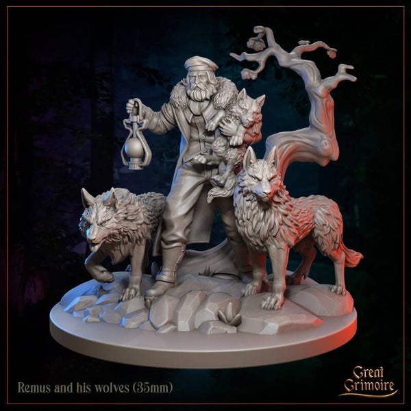 Arcane Beastmasters - Remus and his Wolves - 32mm - by Great Grimoire