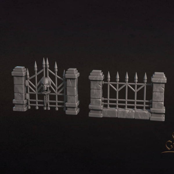 Cemetery Gate and 4x Fence - 32mm Scenery - by Great Grimoire