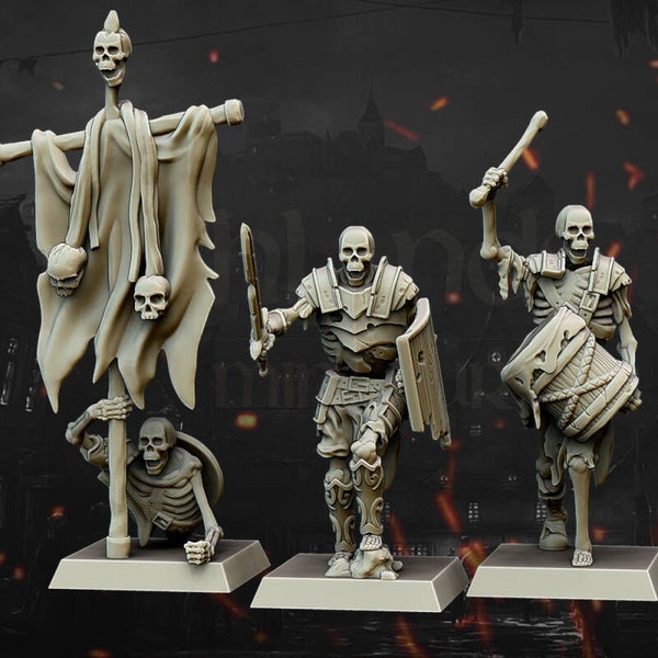 Transilvanya - Skeleton Spearmen Command 3x - By Highlands Miniatures