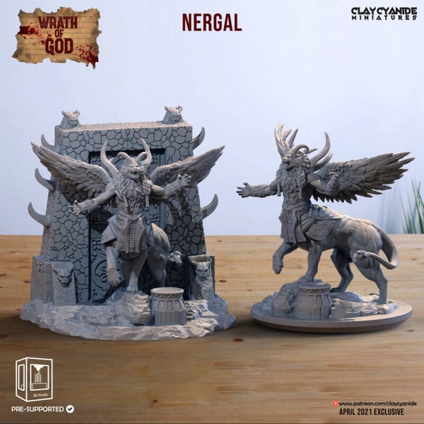 Wrath of God - Nergal - 32mm large - on diorama base - by Clay Cyanide