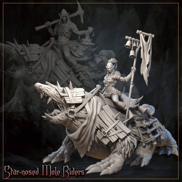 Horrors of the Underground - Starnosed Mole with rider Keir - 32mm - by Great Grimoire