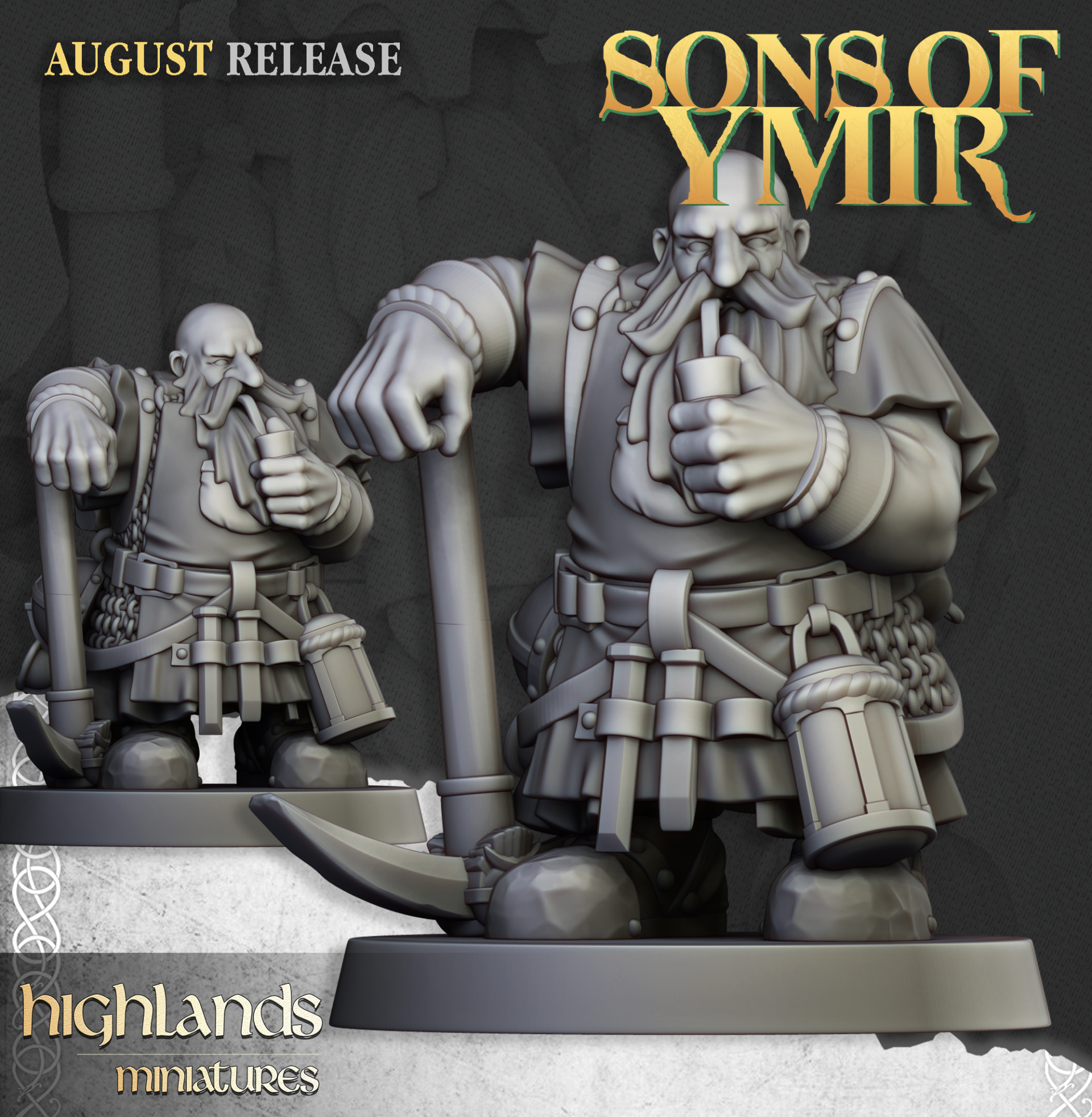 Dwarf Miners - 3x Command - By Highlands Miniatures